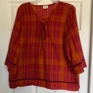 Red and orange plaid 3/4 sleep top